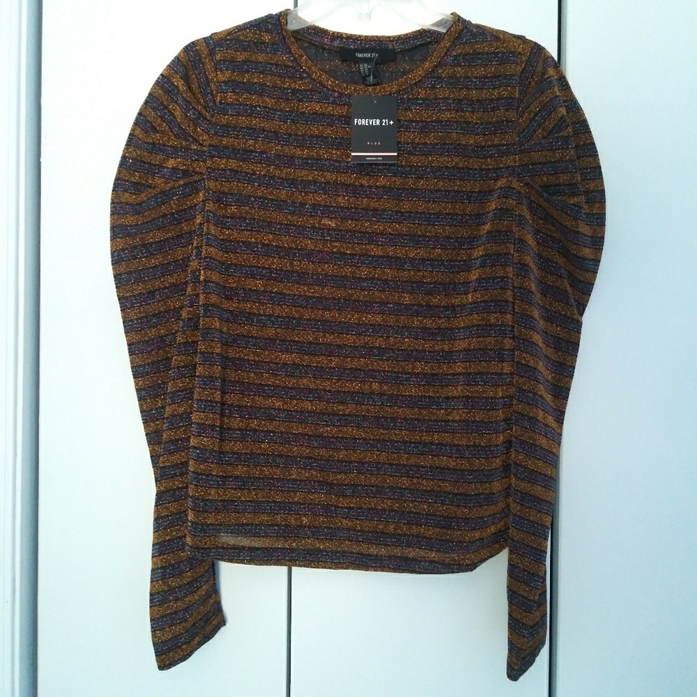 NWT Forever 21+ Striped Long-Sleeve Top
